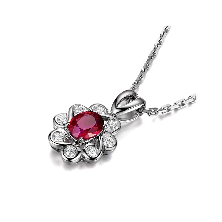 Pendentif fleur rubis diamant en Or blanc - 4