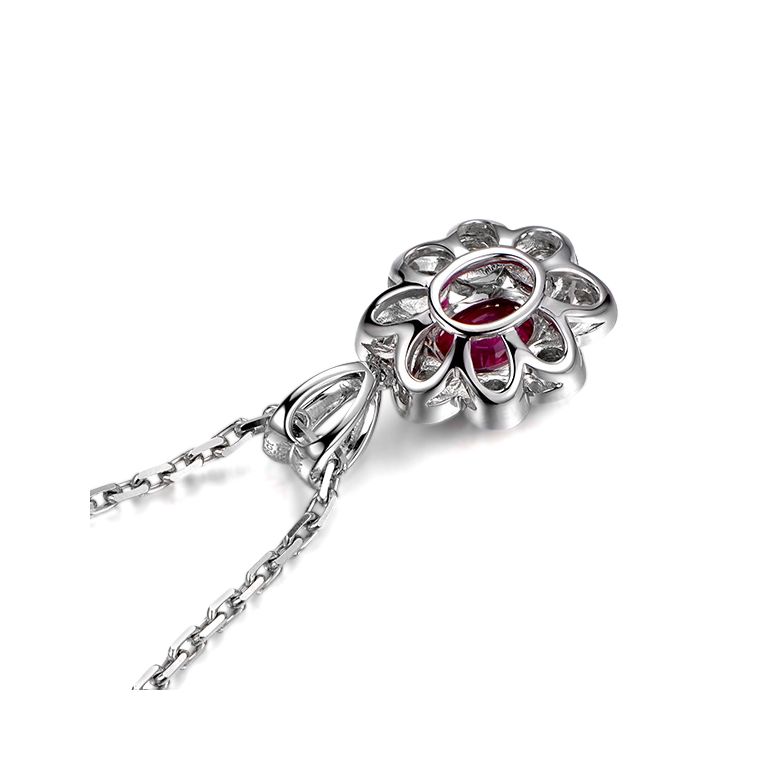 Pendentif fleur rubis diamant en Or blanc - 5