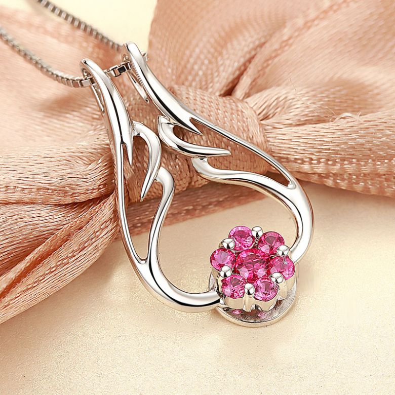 Pendentif aile d ange - Pendentif ailes d ange or blanc - Rubis - 4