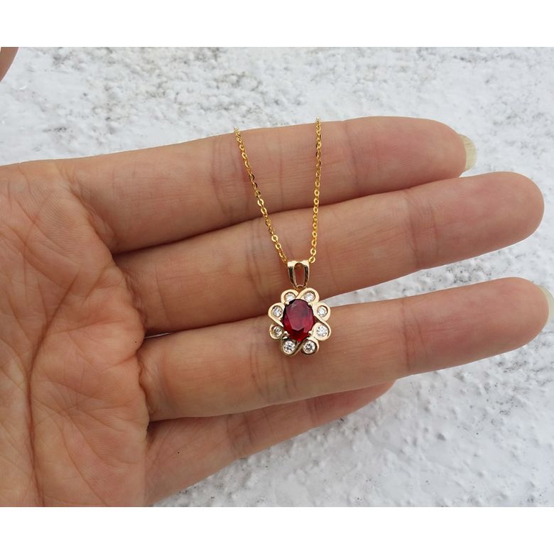 Pendentif fleur rubis diamant en Or jaune - 3