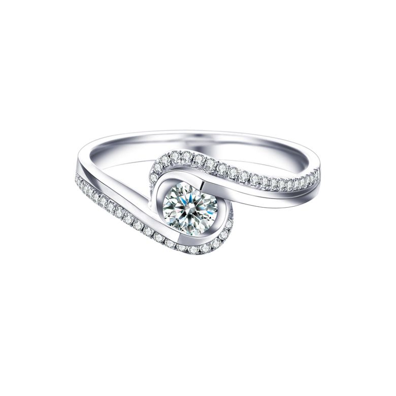 Solitaire A Une Passante -  Diamants & Or Blanc - Baudelaire  | Gemperles - 3