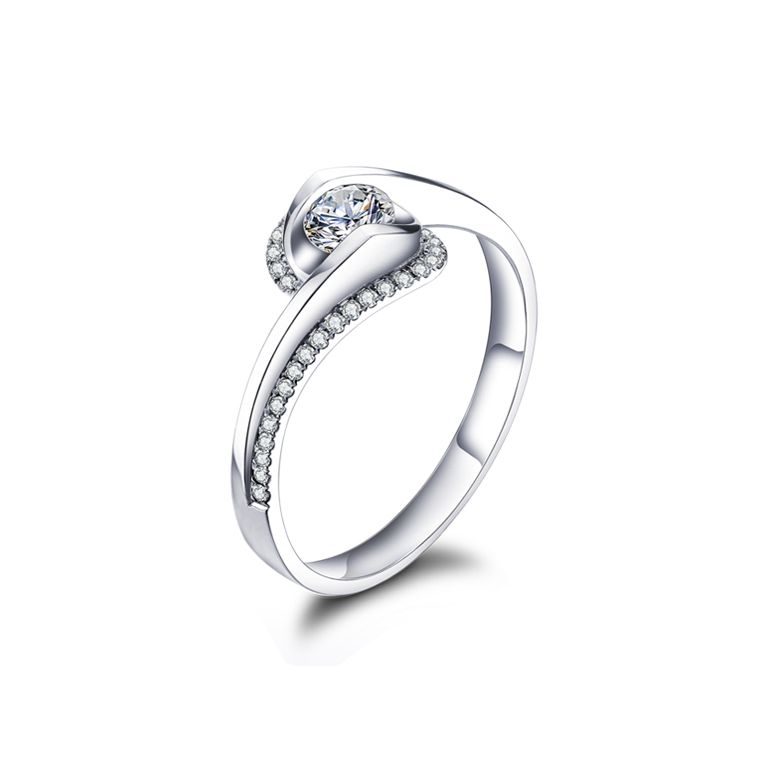 Solitaire A Une Passante -  Diamants & Or Blanc - Baudelaire  | Gemperles - 4