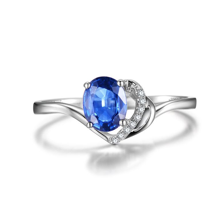 Bague Solitaire - Saphir et Diamants - Or blanc 18 carats - 6