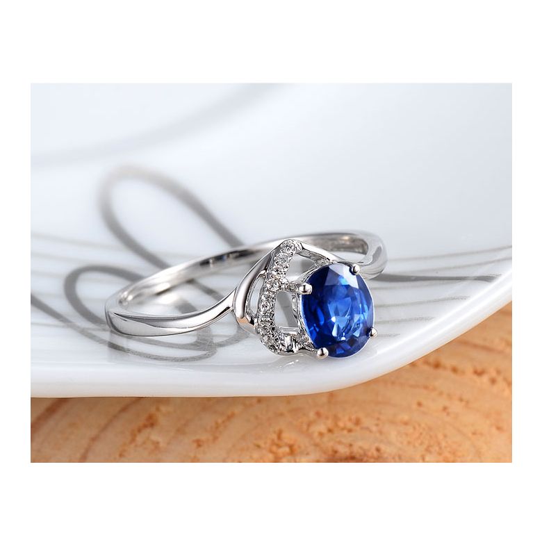 Bague Solitaire - Saphir et Diamants - Or blanc 18 carats - 4