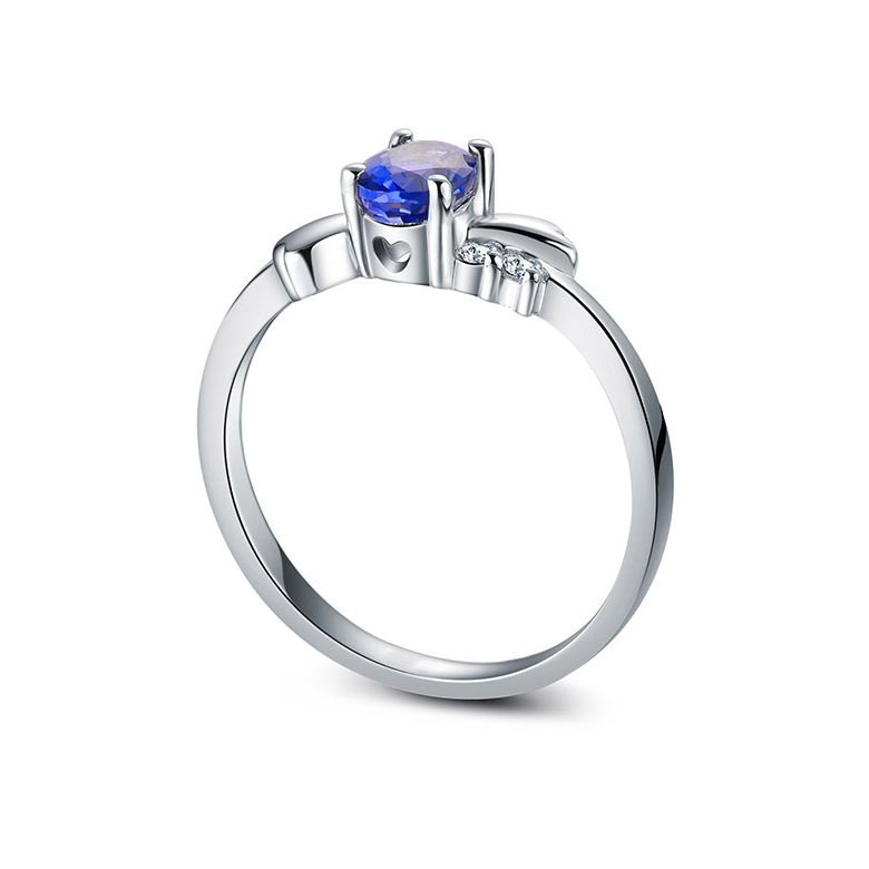 Bague saphir solitaire - Or blanc 18 carats - Sertissage diamants - 7
