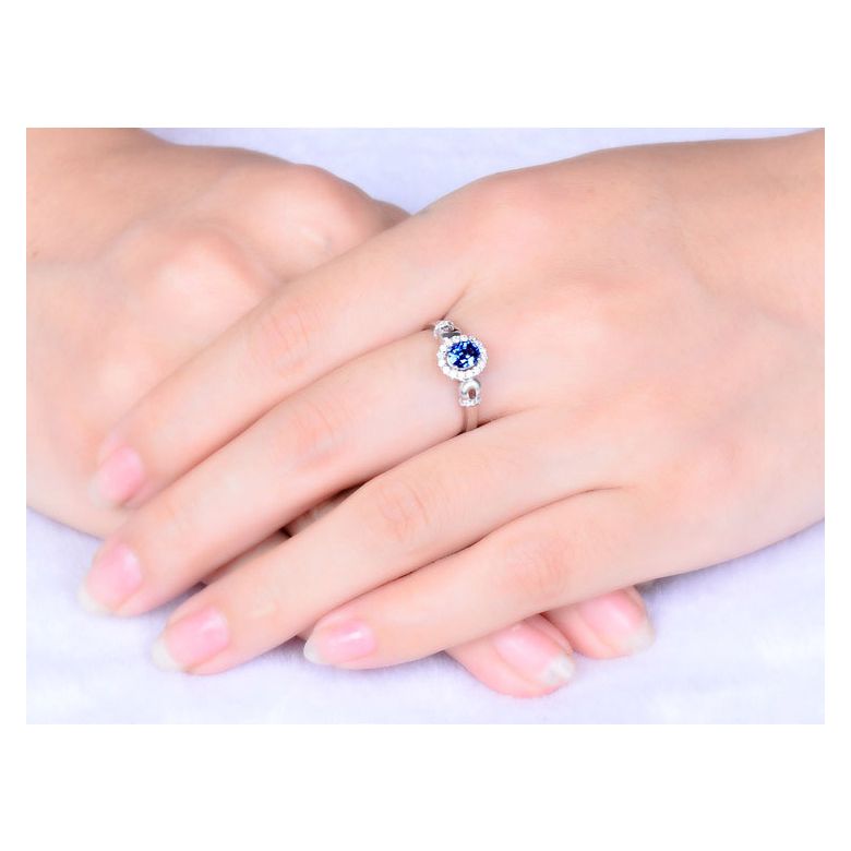 Solitaire en Saphir et Diamants - Bague en Or blanc 18 carats - 2