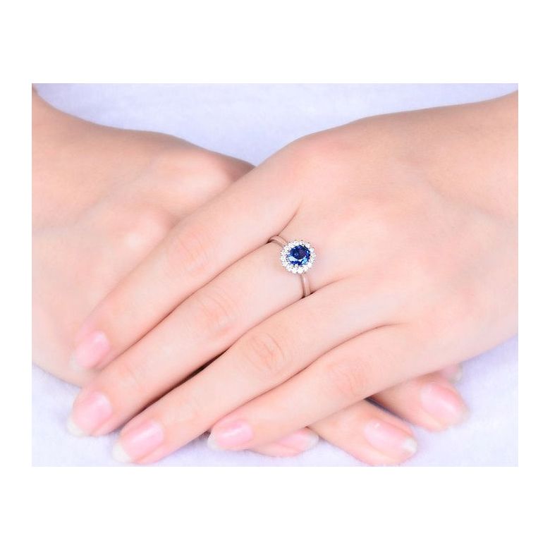 Bague Saphir ovale et diamants - Or blanc 18 carats - 8