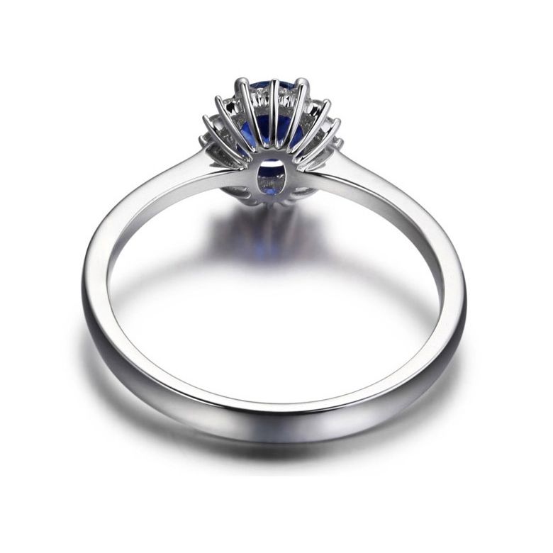 Bague Saphir ovale et diamants - Or blanc 18 carats - 7