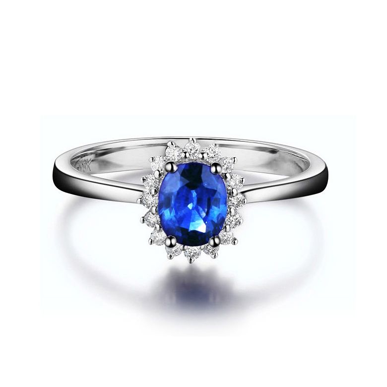 Bague Saphir ovale et diamants - Or blanc 18 carats - 3