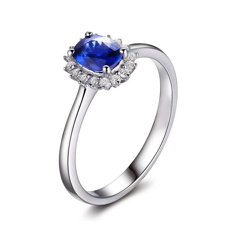 Bague Saphir ovale et diamants - Or blanc 18 carats - 5