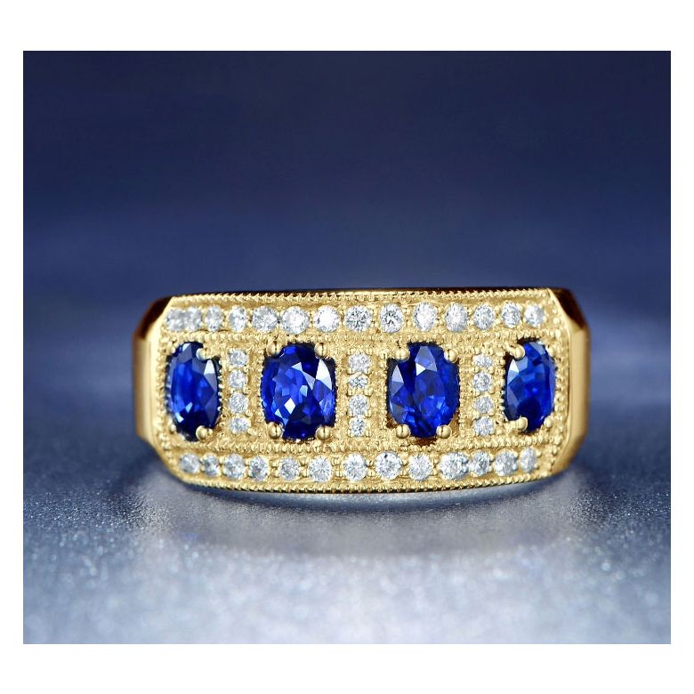 Bague quatuor saphirs. Pavage diamant. Or jaune | Bhagya - 4