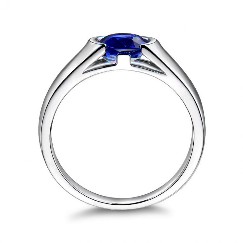 Bague de fiançailles saphir bleu intense et or blanc 18cts - 4