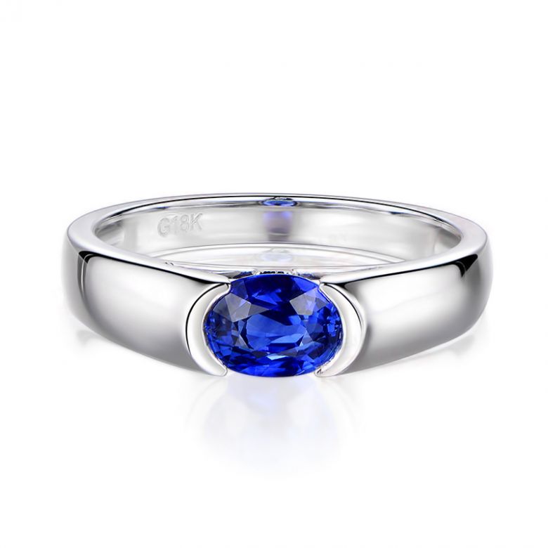 Bague de fiançailles saphir bleu intense et or blanc 18cts - 3