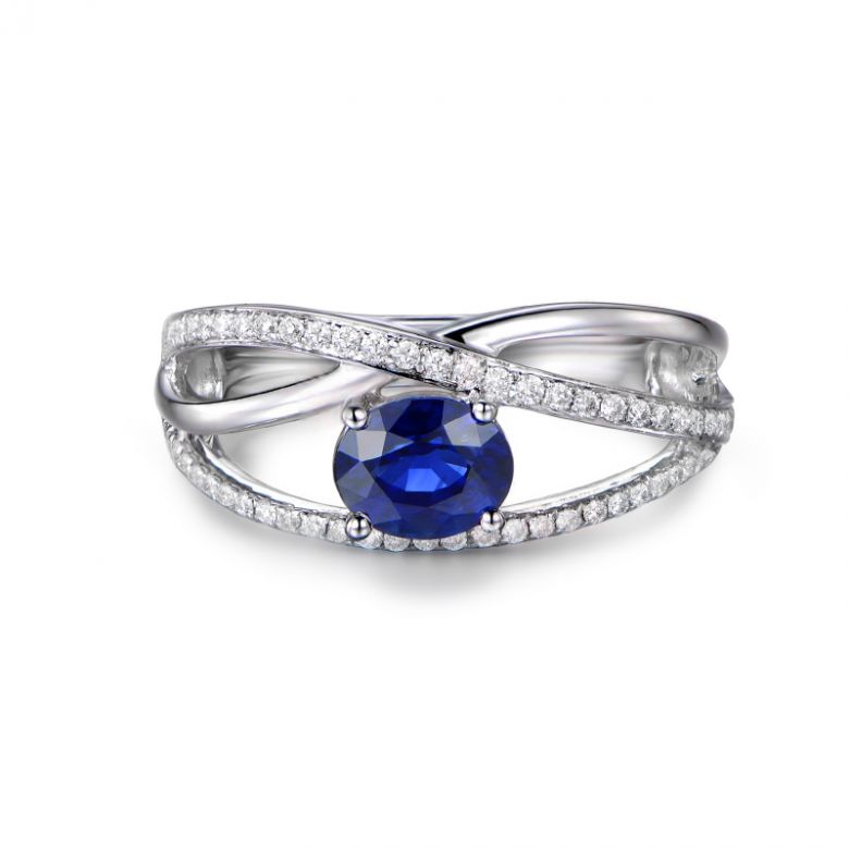 Bague saphir Sri Lanka 1 carat. Or blanc. Entrelacée - 6