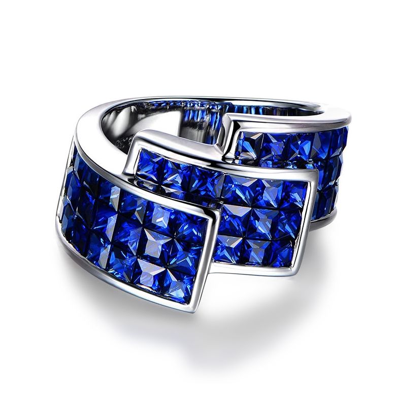 Bague or blanc pavage saphir tri-dimensionnel | Simone de Beauvoir - 5