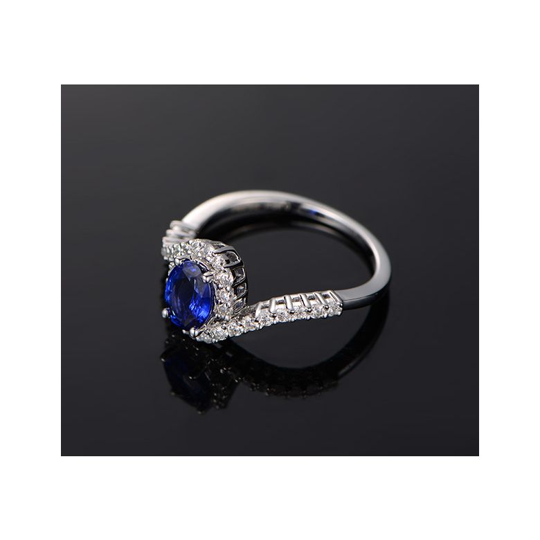 Bague saphir or blanc pavage diamant sinueux - 3