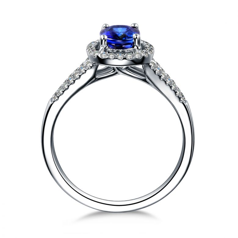 Bague de fiançailles saphir 0.90 carat. Or blanc, Diamants - 7