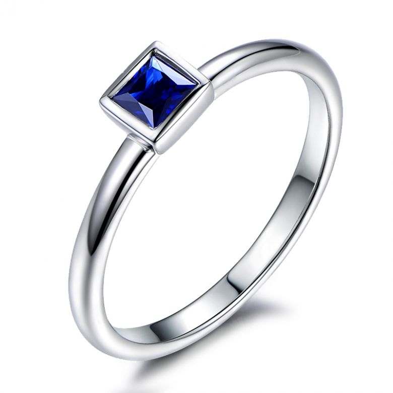 Bague de fiancailles Or blanc et saphir princesse - 1