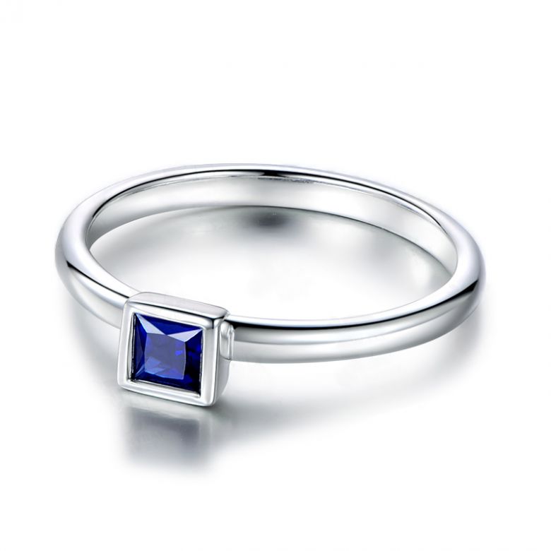 Bague de fiancailles Or blanc et saphir princesse - 8