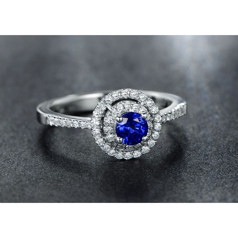 Bague sertissage virtuose Or blanc, diamants et saphir 0.50ct - 5
