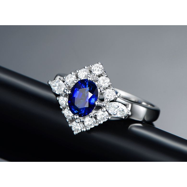 Bague fiançailles saphir diamants et or blanc.  - 5