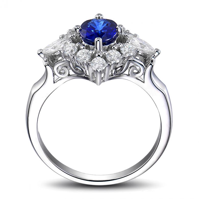 Bague fiançailles saphir diamants et or blanc.  - 8