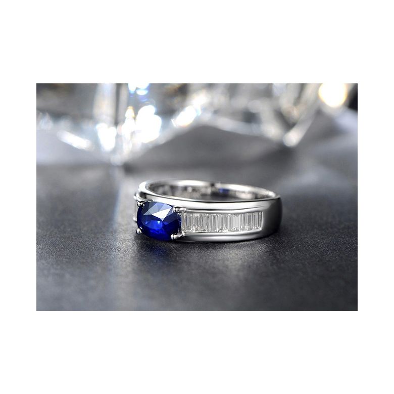Bague contraste Saphir et Diamants taille émeraude. Or blanc 18 - 6