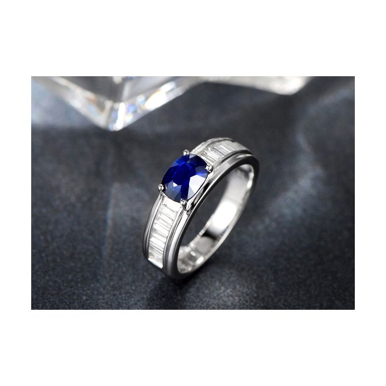Bague contraste Saphir et Diamants taille émeraude. Or blanc 18 - 5