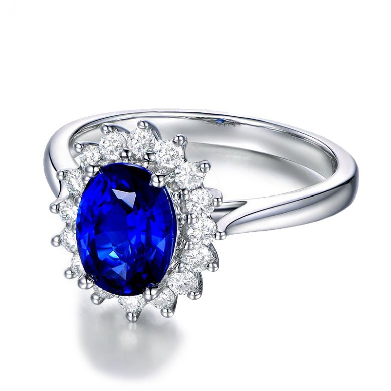 Bague Fleur de saphir, diamants Or blanc - Création florale classique - 11