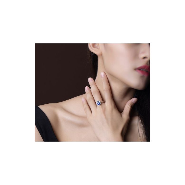 Bague Fleur de saphir, diamants Or blanc - Création florale classique - 2