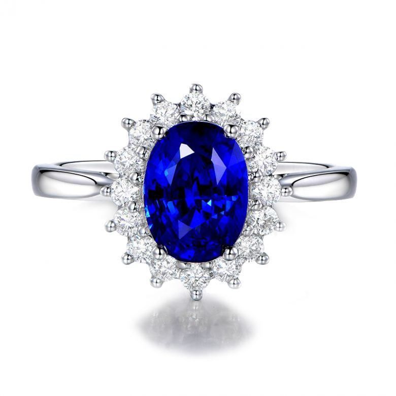Bague Fleur de saphir, diamants Or blanc - Création florale classique - 9