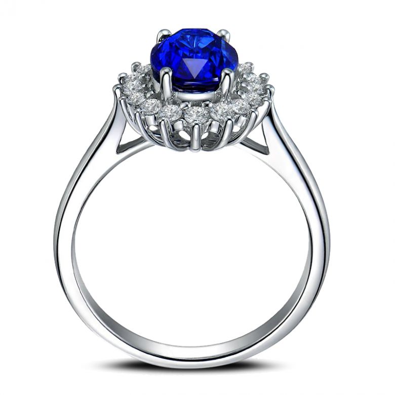 Bague Fleur de saphir, diamants Or blanc - Création florale classique - 10