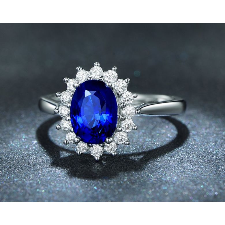 Bague Fleur de saphir, diamants Or blanc - Création florale classique - 3