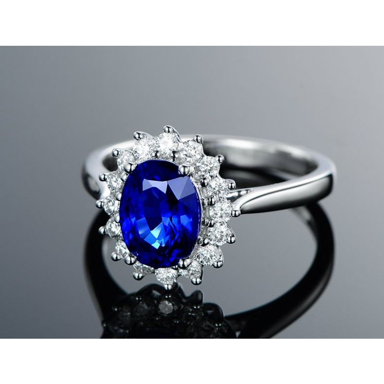 Bague Fleur de saphir, diamants Or blanc - Création florale classique - 6