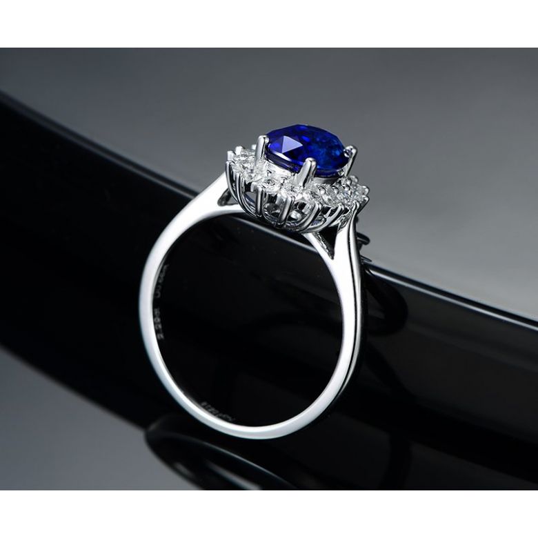 Bague Fleur de saphir, diamants Or blanc - Création florale classique - 8