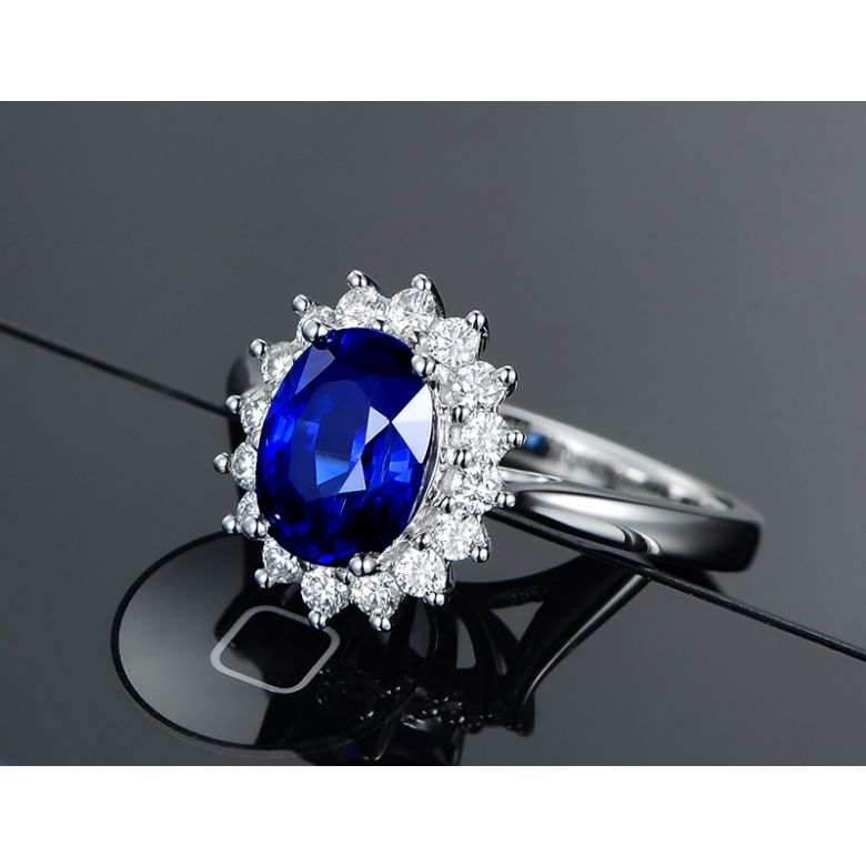 Bague Fleur de saphir, diamants Or blanc - Création florale classique - 7