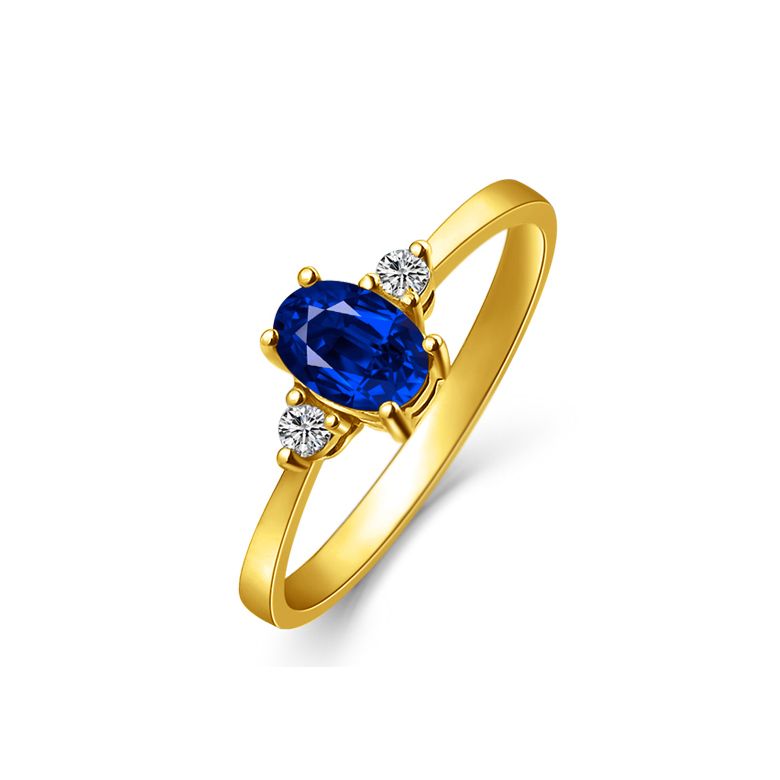 Solitaire Or jaune 18 carats - Diamants et Saphir sertis - 2