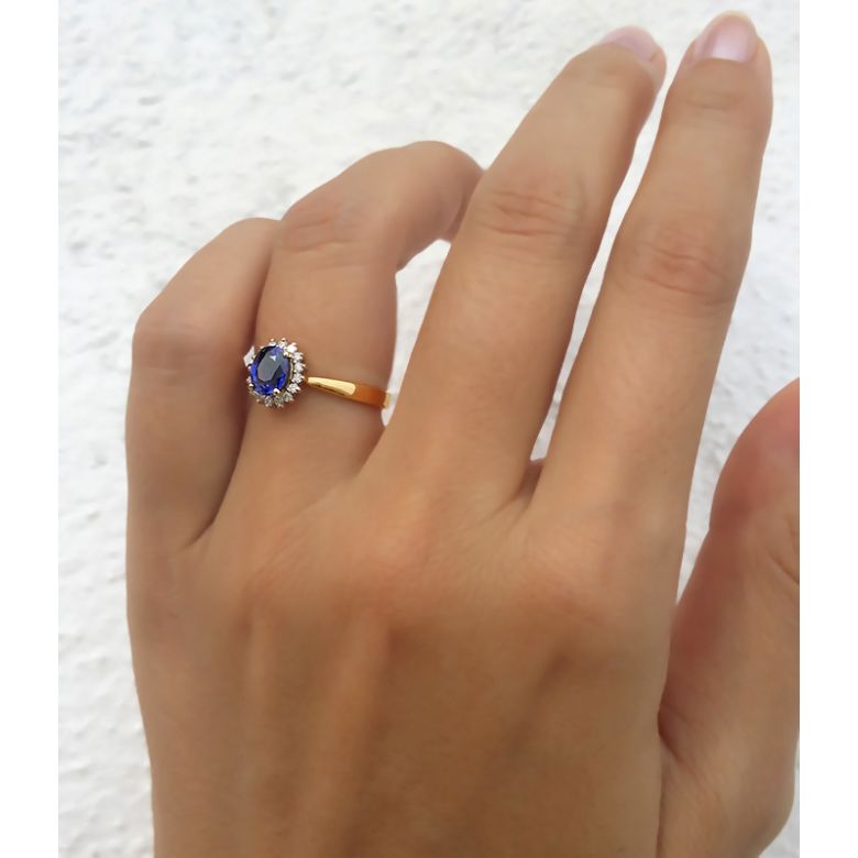 Bague saphir or jaune - Esthétique classique dans un esprit floral - 4