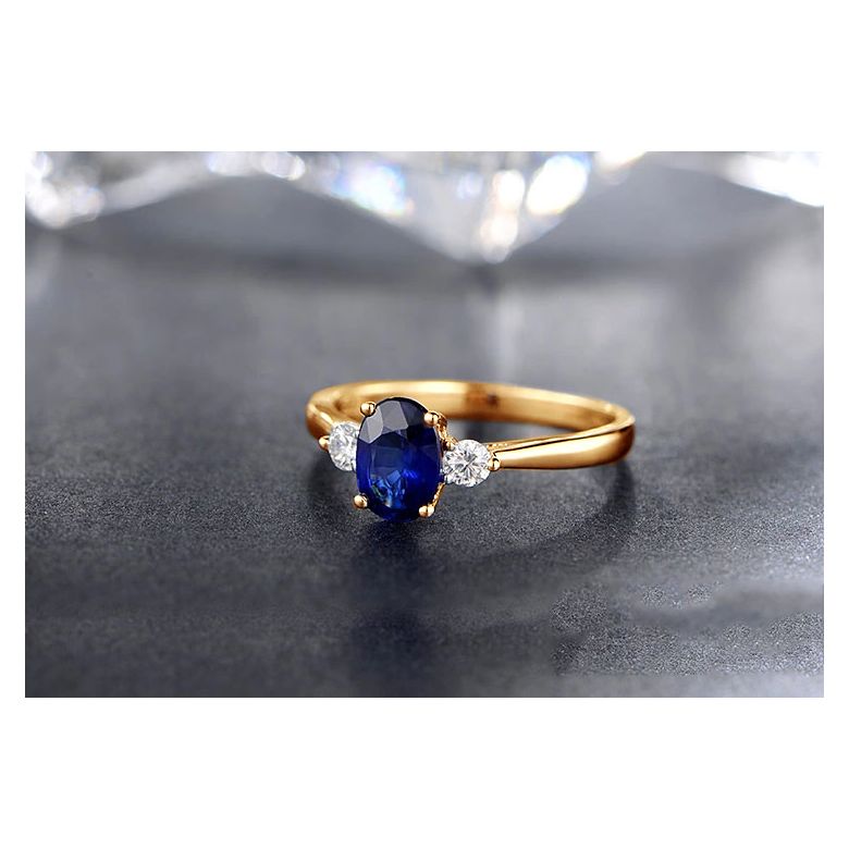Solitaire trilogie saphir bleu 1 carat avec 2 diamants. Or jaune - 4