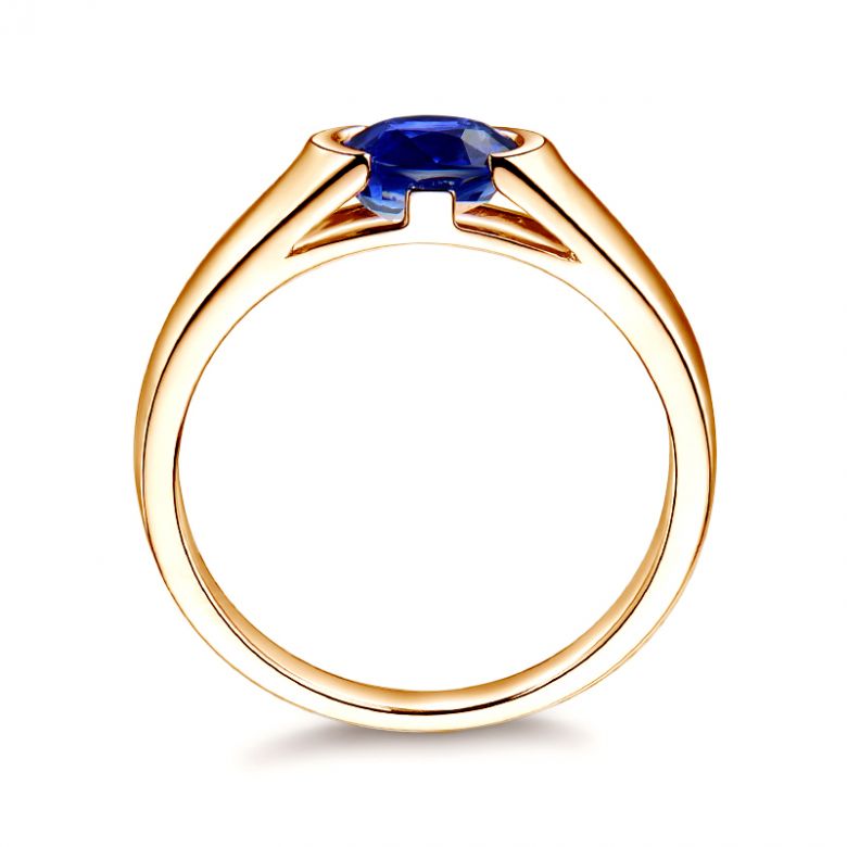 Bague de fiançailles saphir bleu intense et or jaune 18cts - 3