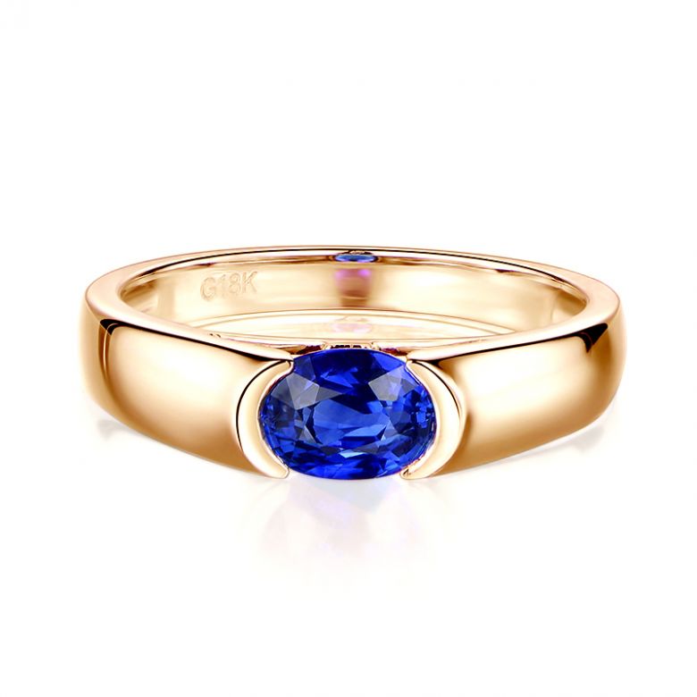Bague de fiançailles saphir bleu intense et or jaune 18cts - 5
