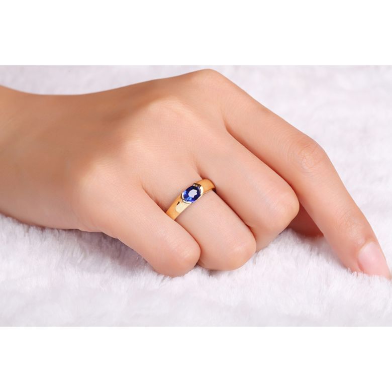 Bague de fiançailles saphir bleu intense et or jaune 18cts - 4