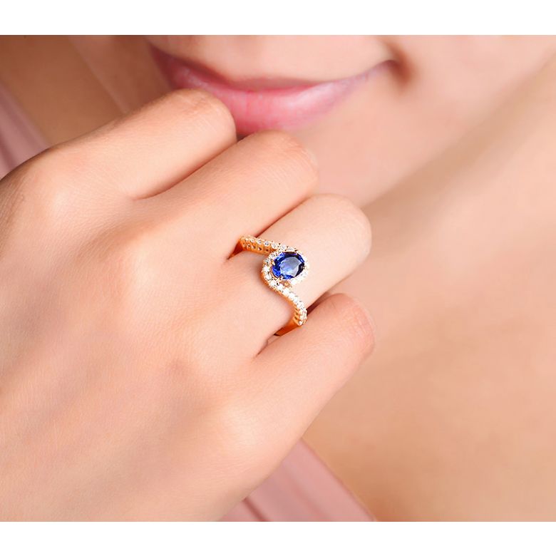 Bague saphir or jaune pavage diamant sinueux - 2