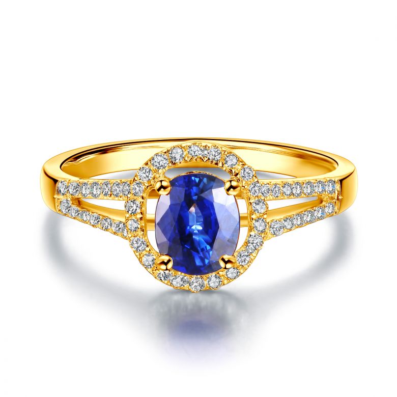 Bague de fiançailles saphir 0.90 carat. Or jaune, Diamants - 6