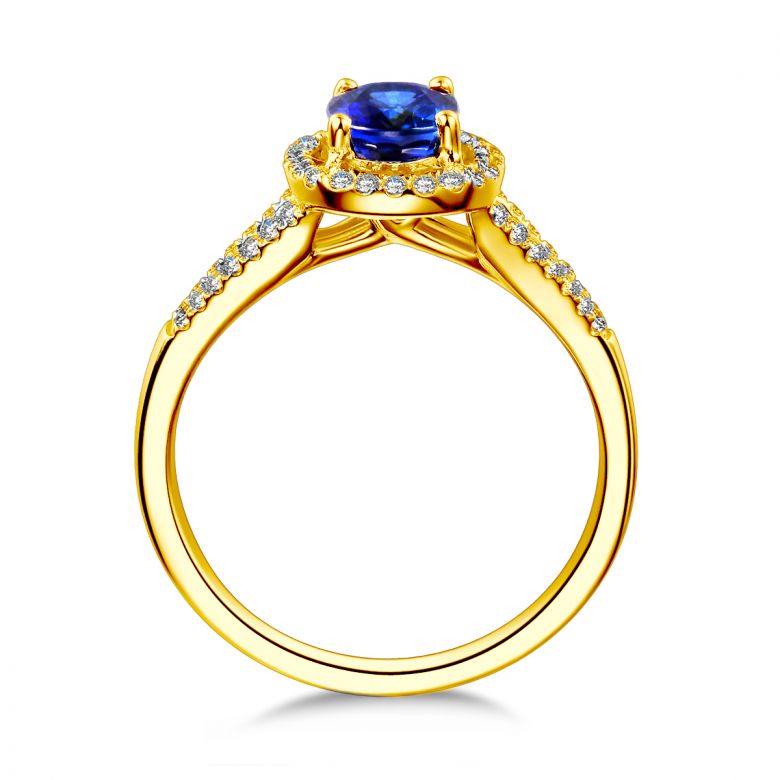 Bague de fiançailles saphir 0.90 carat. Or jaune, Diamants - 7