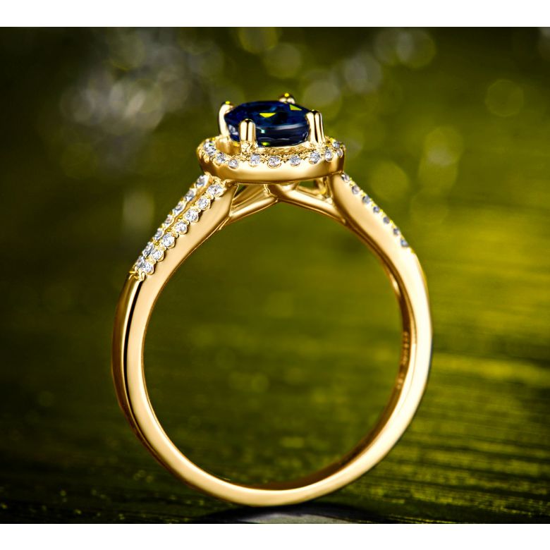 Bague de fiançailles saphir 0.90 carat. Or jaune, Diamants - 4