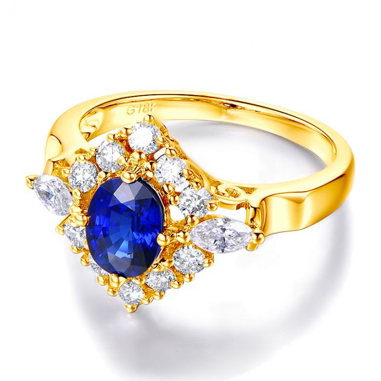Bague fiançailles saphir diamants et or jaune.  - 9
