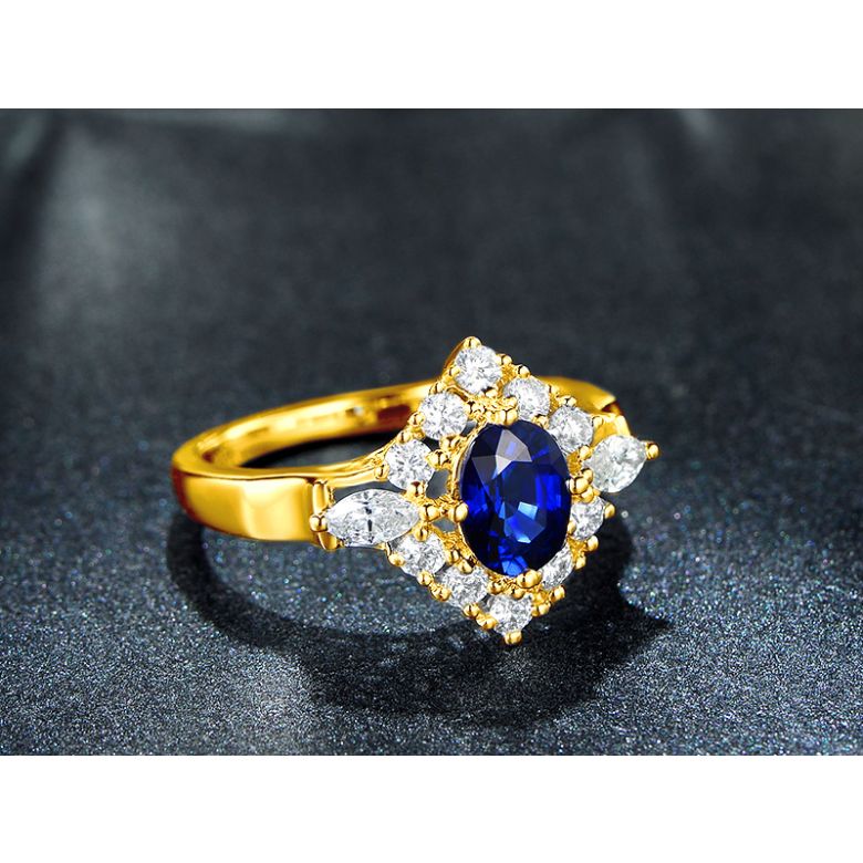 Bague fiançailles saphir diamants et or jaune.  - 5