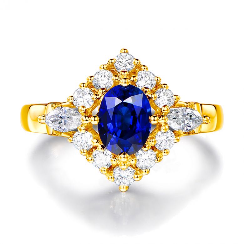 Bague fiançailles saphir diamants et or jaune.  - 8