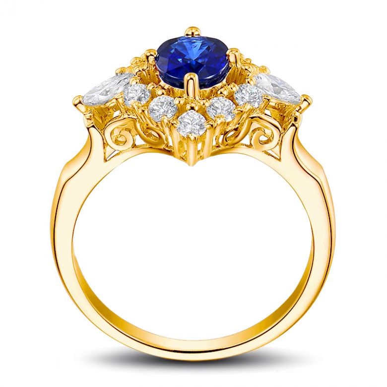 Bague fiançailles saphir diamants et or jaune.  - 10
